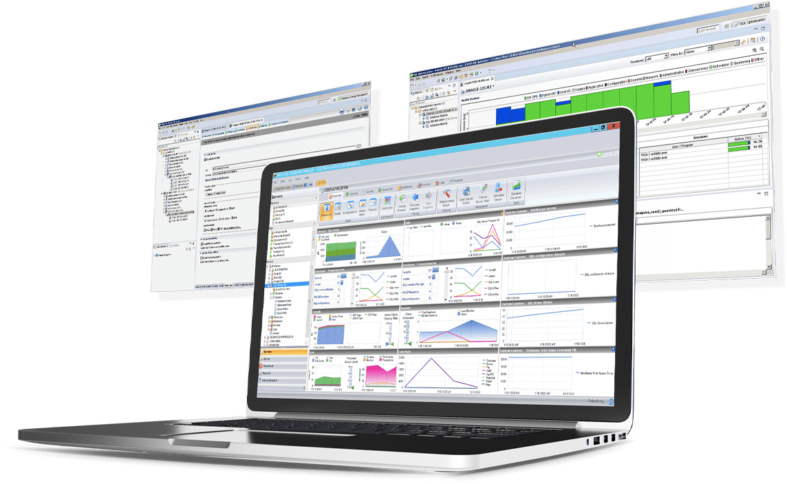 SQL DM Three dashboards of SQL Server monitoring within the SQL Diagnostic Manager for SQL Server software