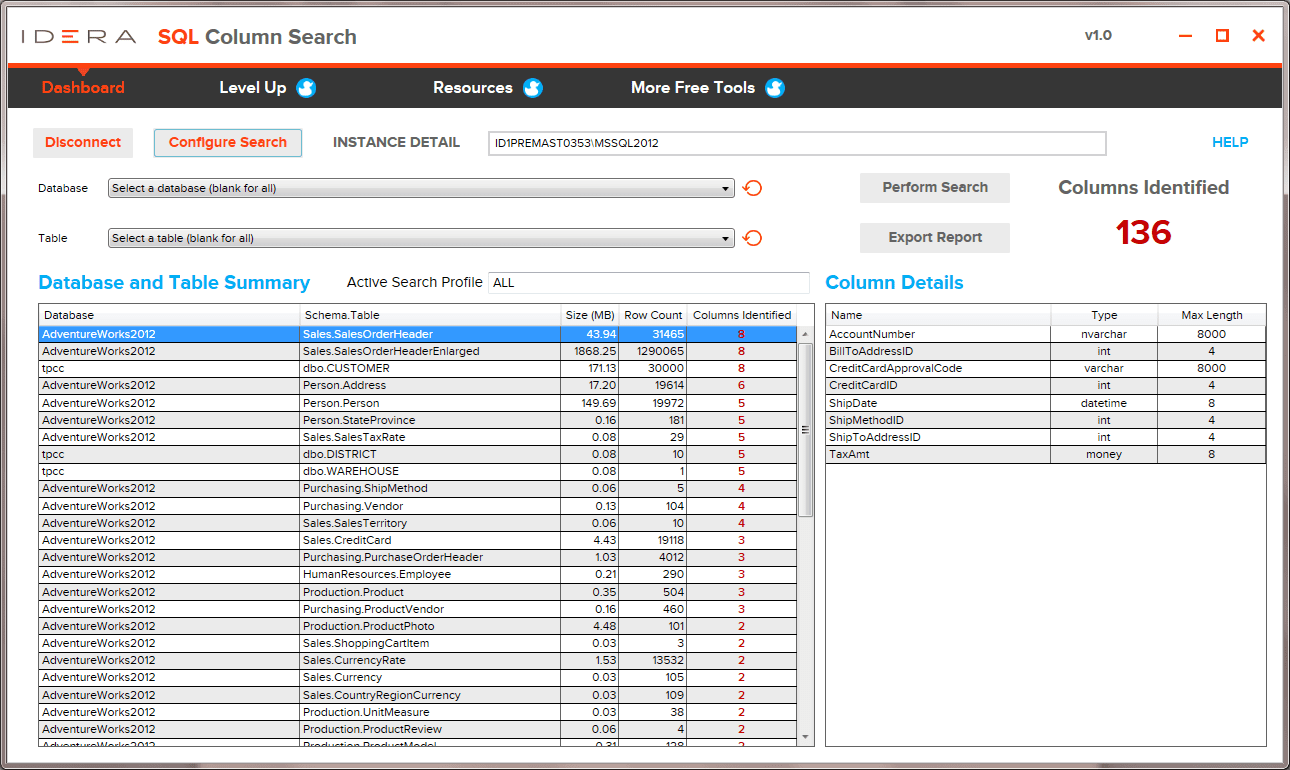 SQL Column Search