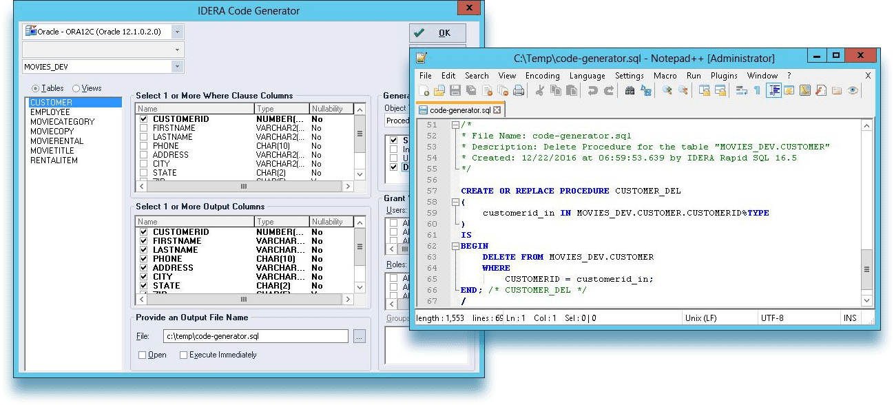 rapid-sql-code-generator-screen