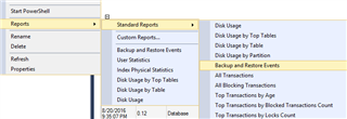 backup and Restore report